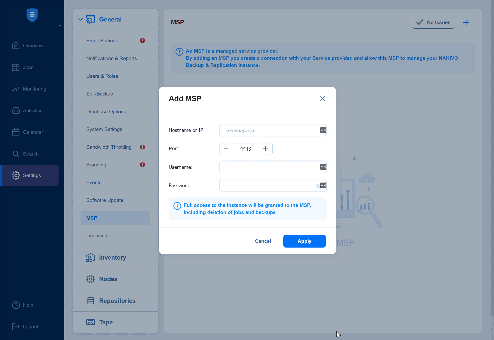 Adding a remote install of NAKIVO to the MSP console