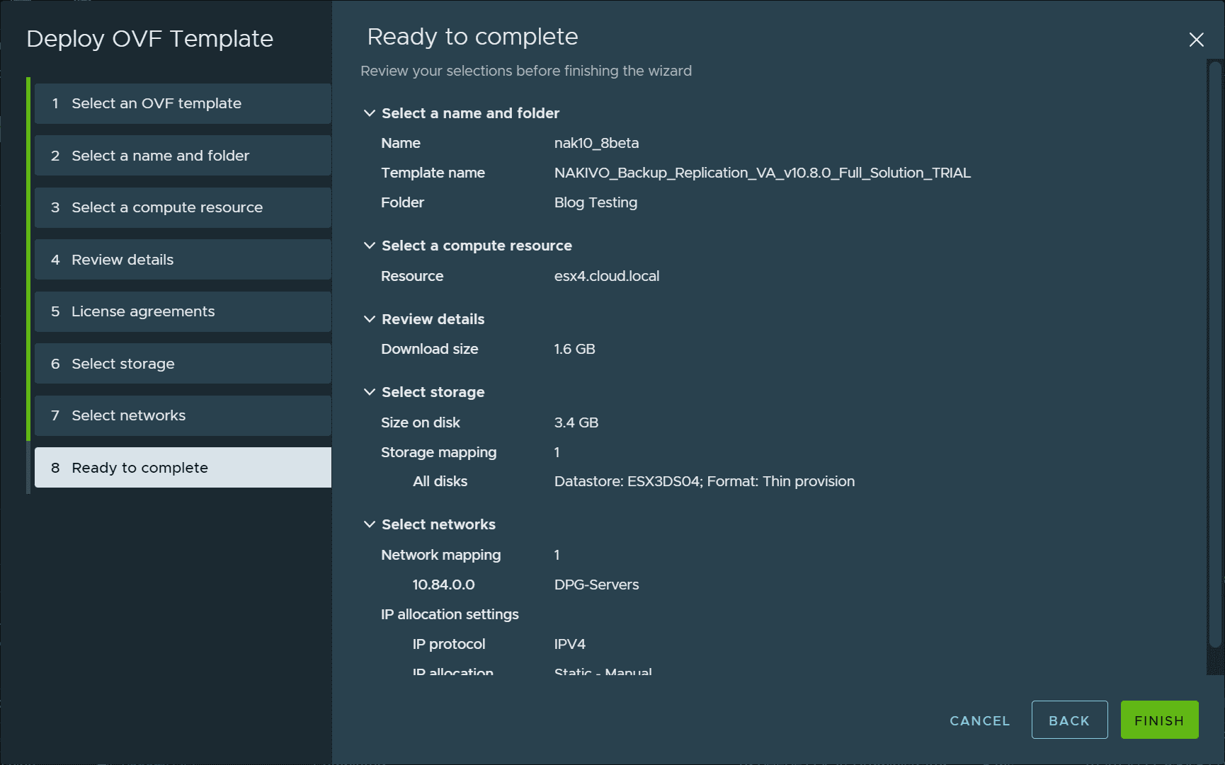 Deploying the NAKIVO virtual appliance