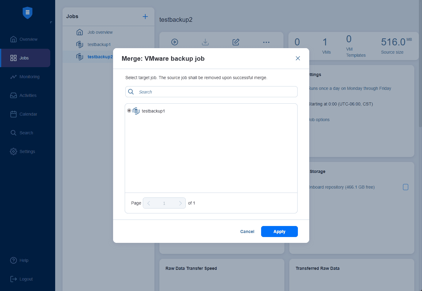 Merging jobs in NAKIVO Backup and Replication v10.8 beta
