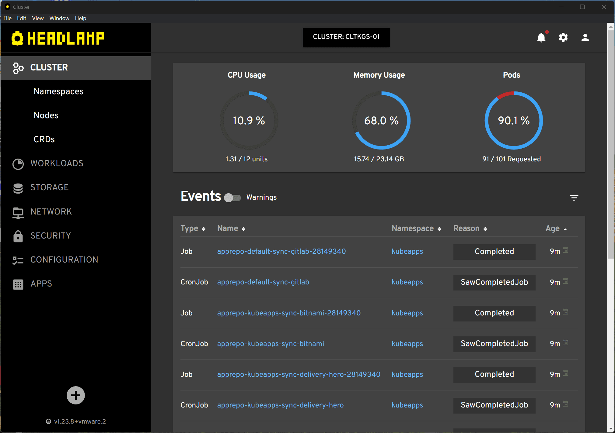 Cluster metrics in the Headlamp dashboard