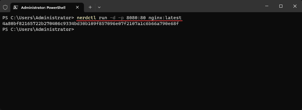 Pulling a container image and running the image with nerdctl 1