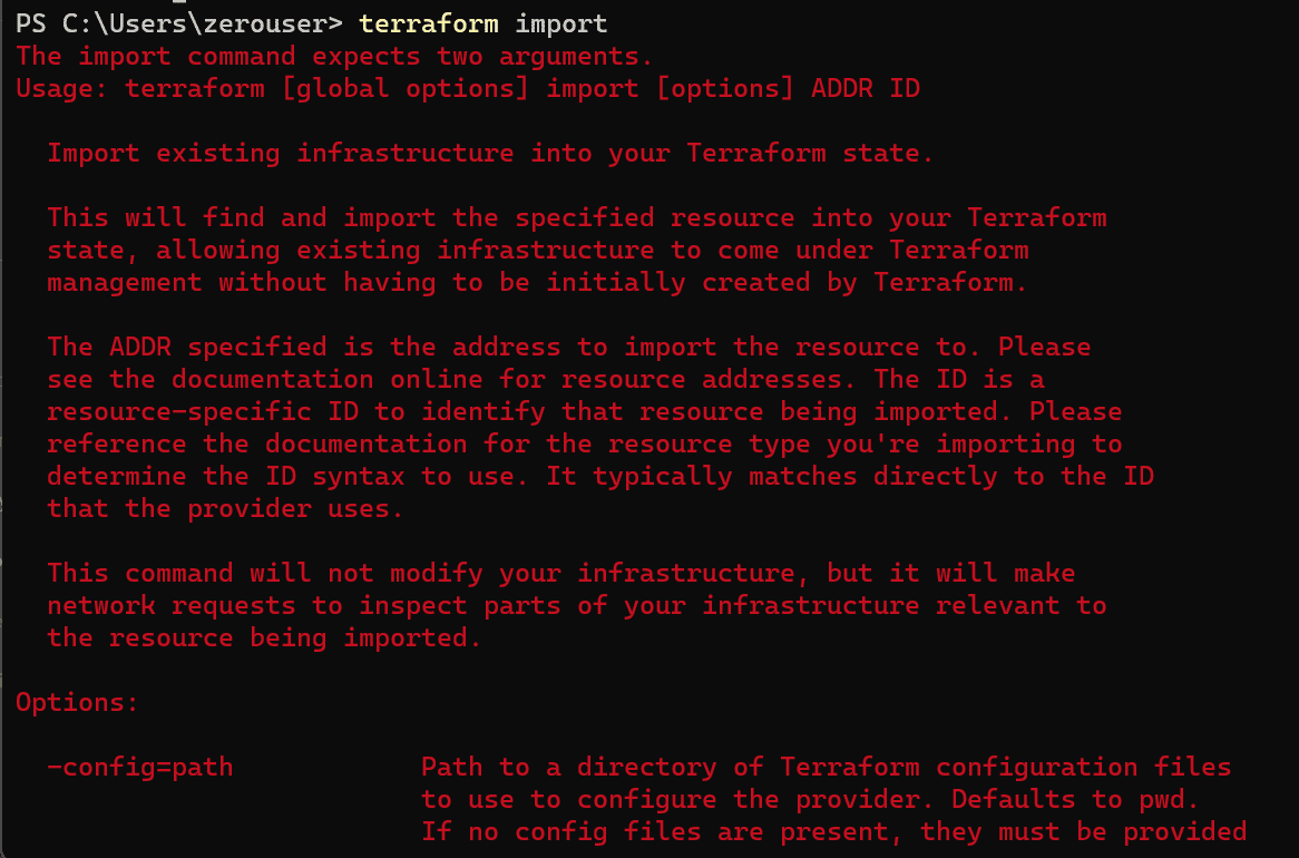 Terraform import command instructions