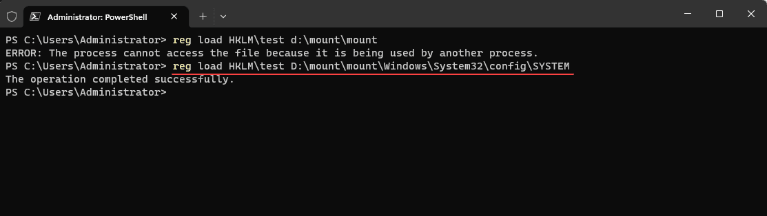 The SYSTEM registry hive loads successfully