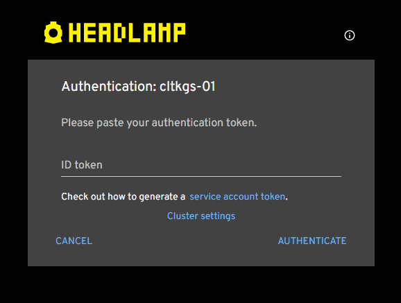 Token ID for Kubernetes cluster authentication