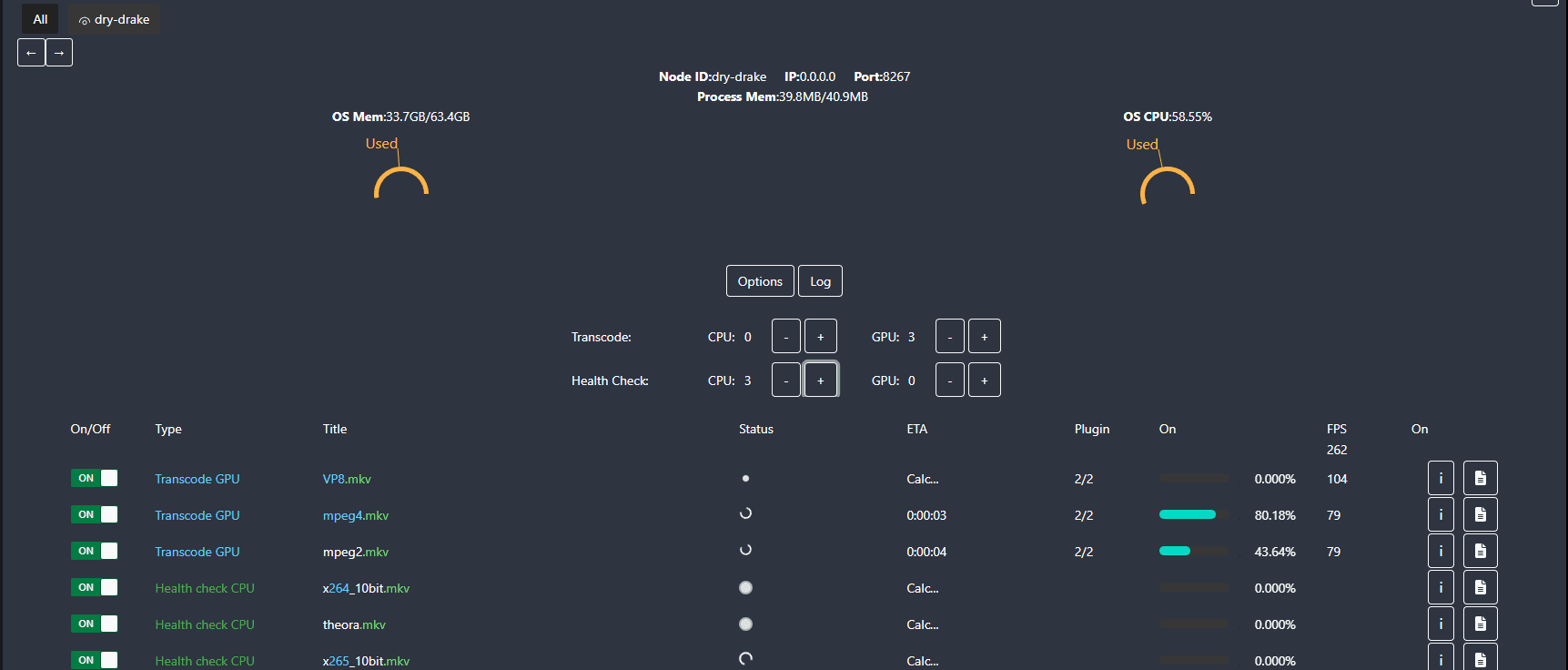 Viewing your different nodes for transcoding