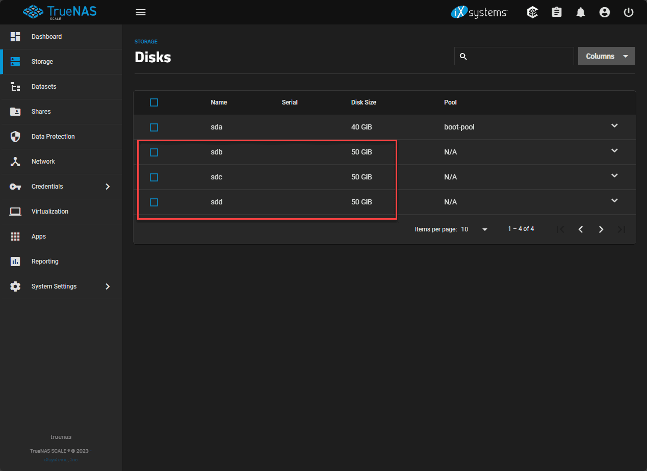 Looking at available storage disks