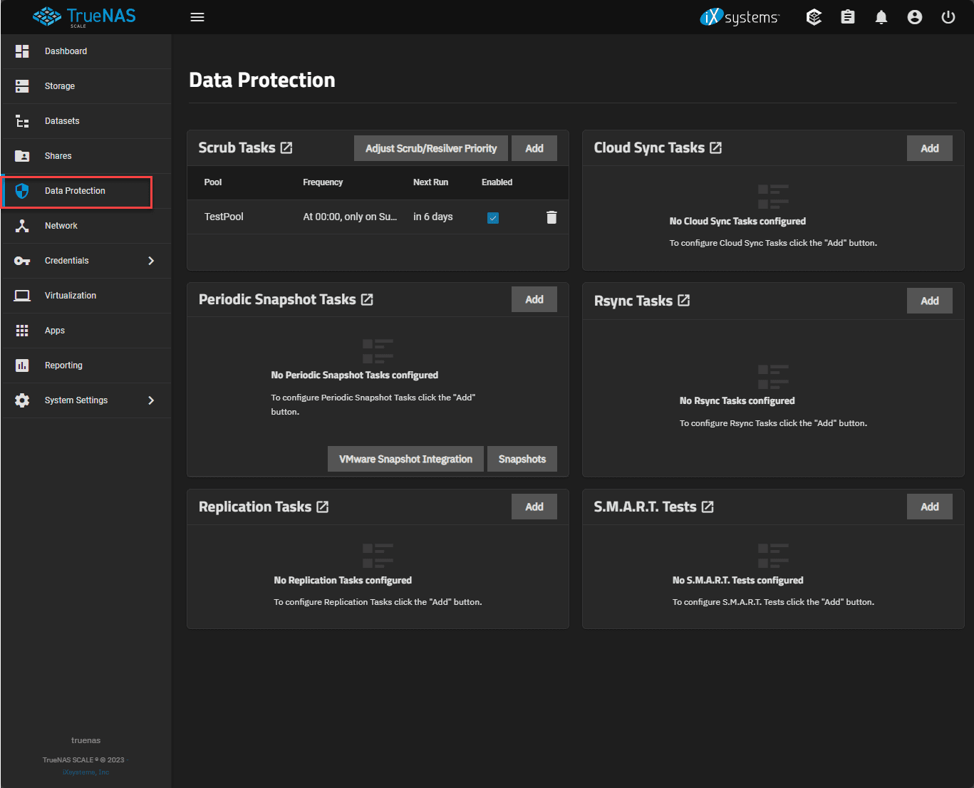 Viewing data protection options in truenas scale