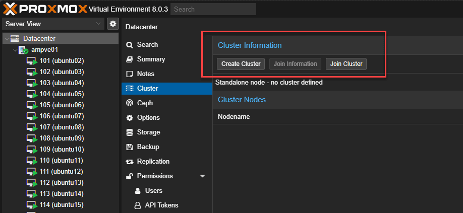 Creating a proxmox ve cluster using the web ui