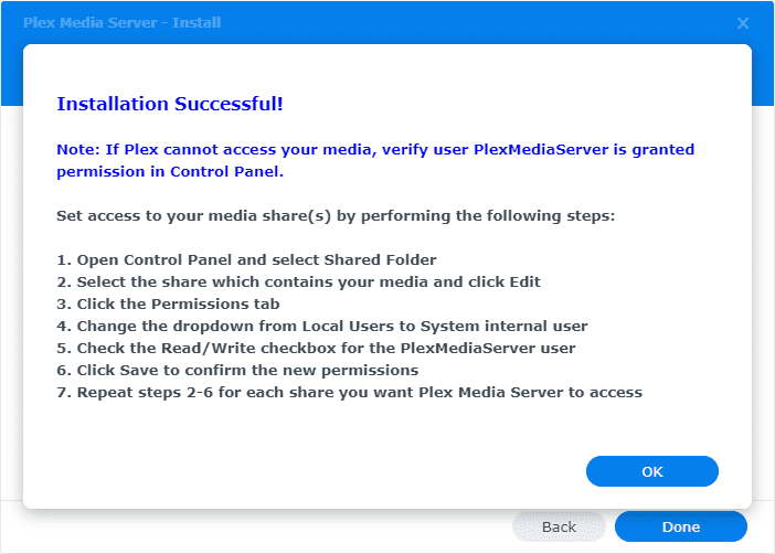 Plex installation is successful