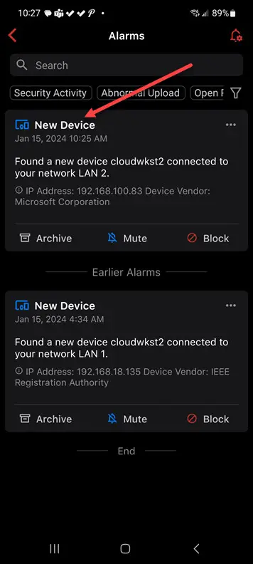 Viewing new devices in the firewalla mobile app