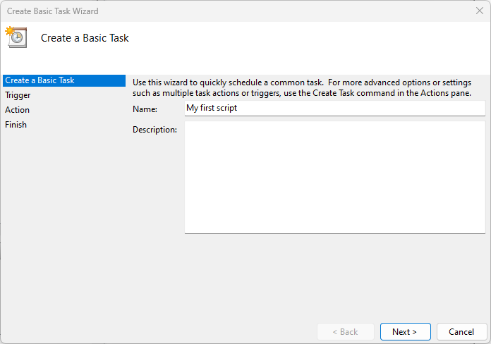 Creating a new windows scheduled task