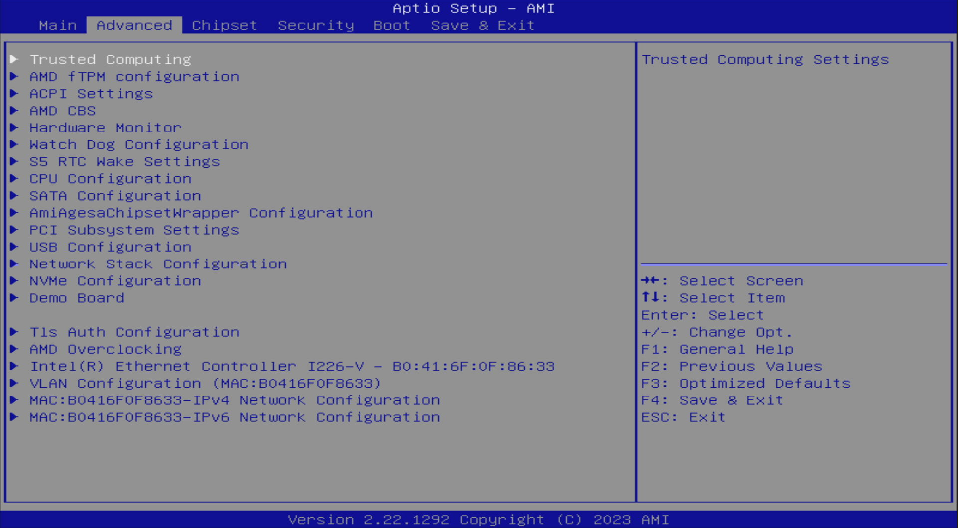 Another bios configuration screen on the trigkey s7 pro