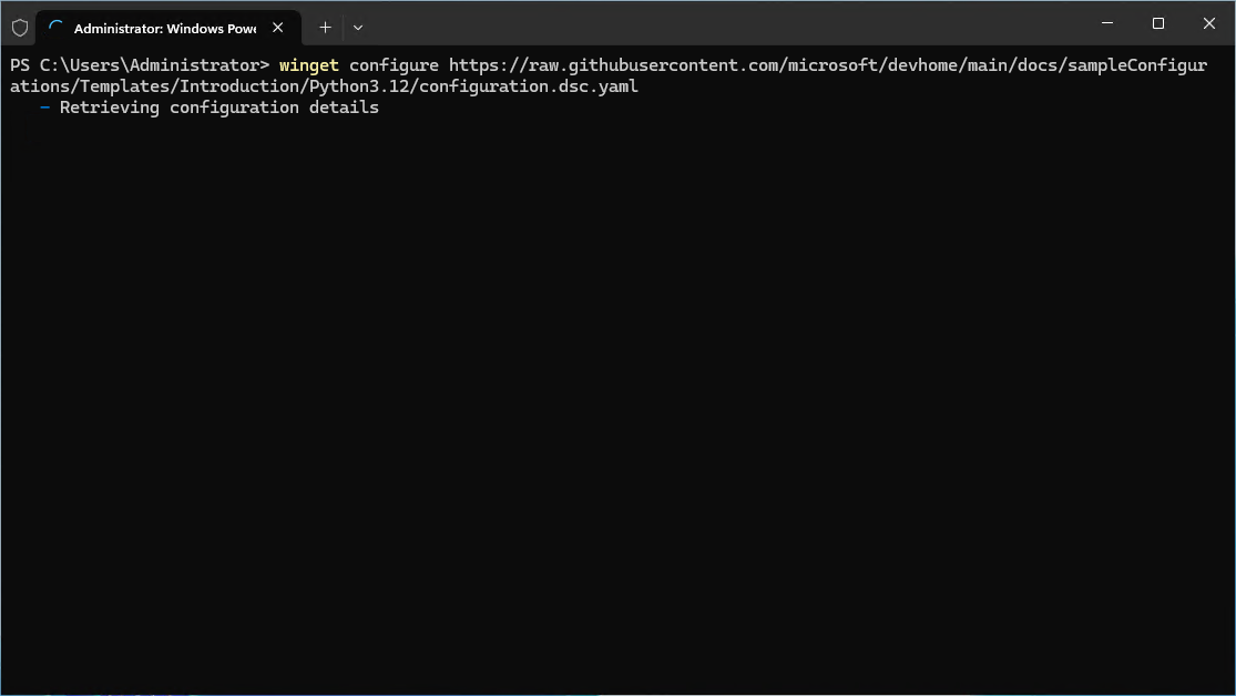 Running the winget configure command