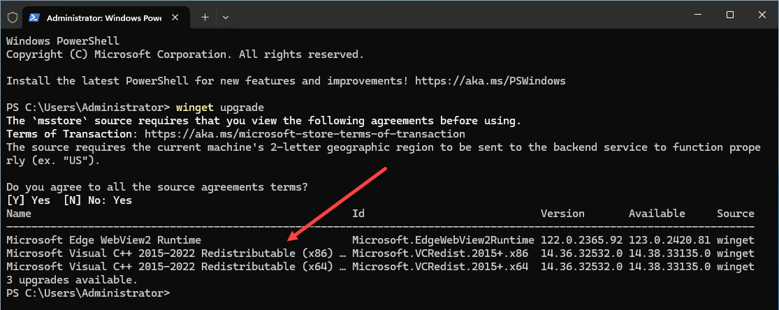 Viewing software that can be updated with winget