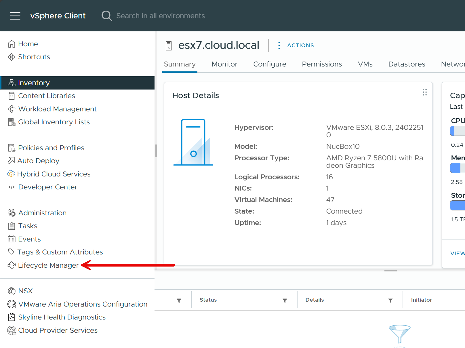 Lifecycle manager in vsphere client