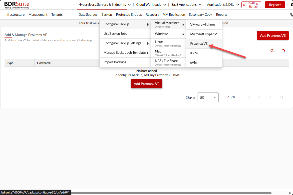 Create a new backup job for your proxmox ve host vms