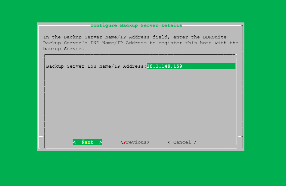 Enter the address of your bdrsuite backup server