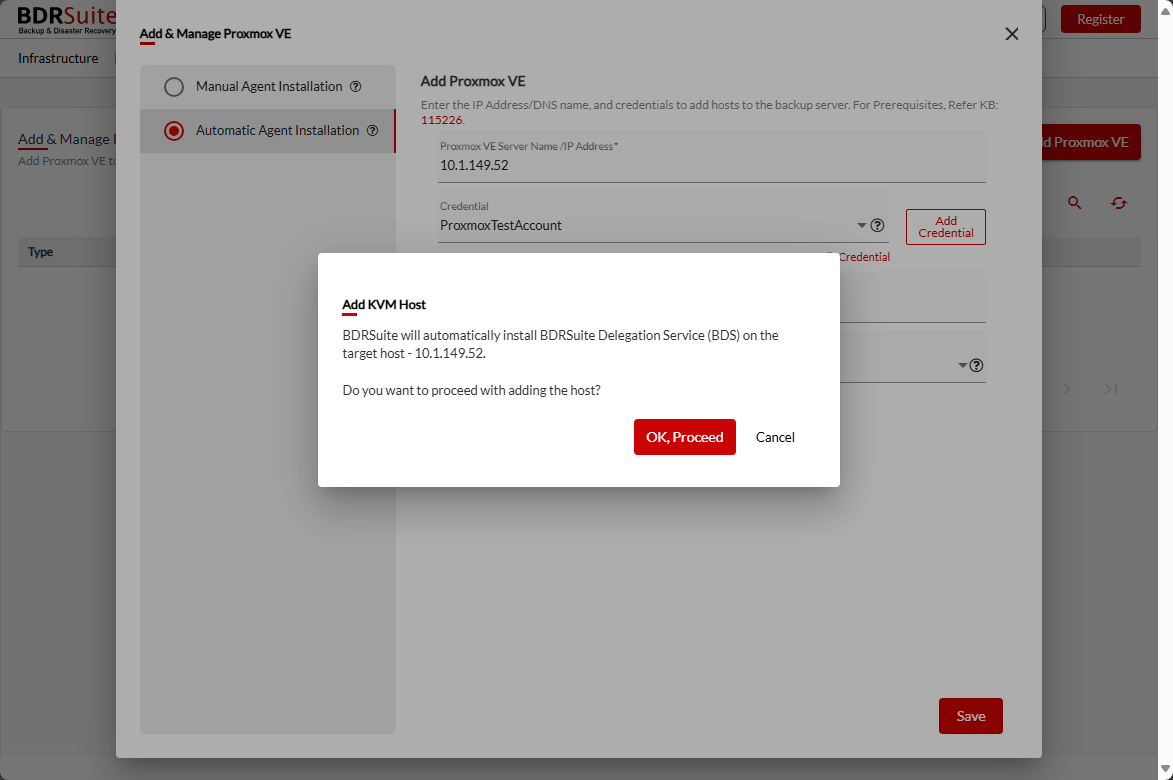 Proceed adding the proxmox ve host