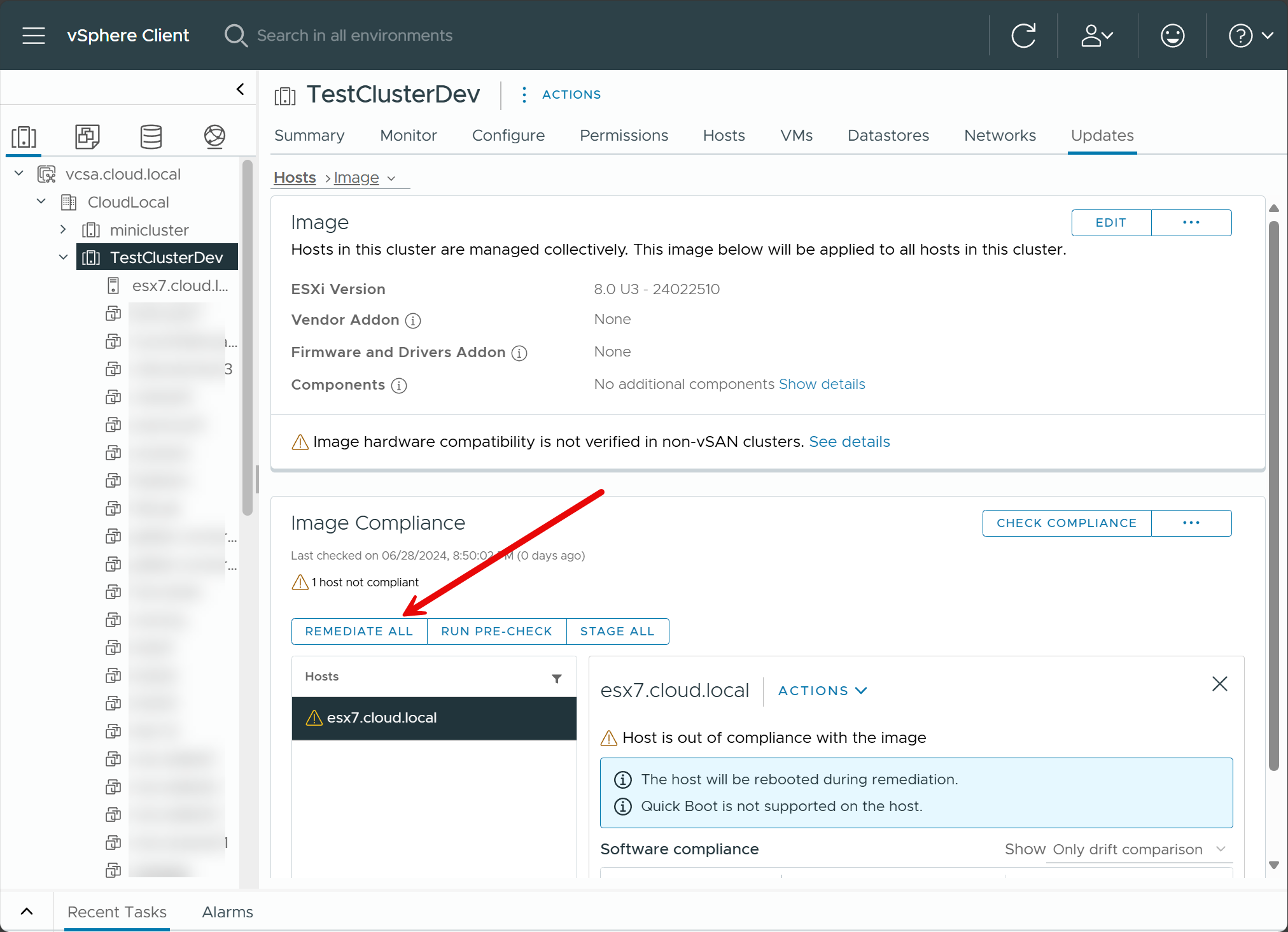 Remediate all hosts in the cluster