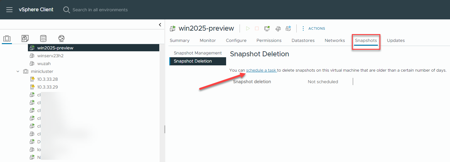 Snapshot deletion scheduled task in vsphere 8.0 update 3