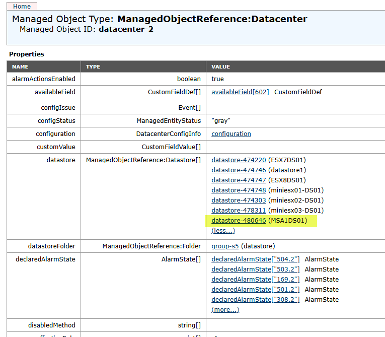Under datastores we see the datastore in question