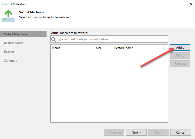 Add virtual machine to restore