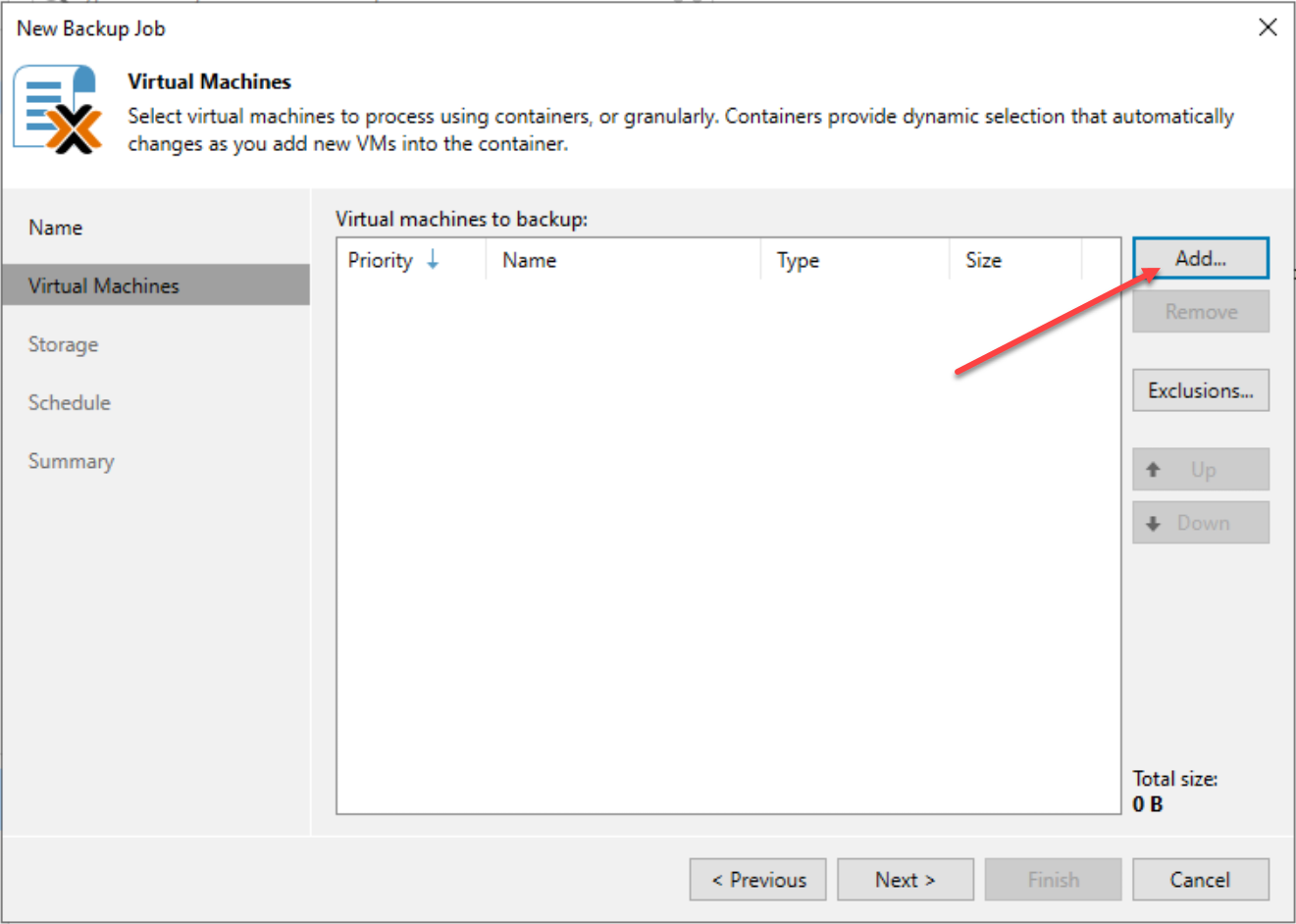Add your proxmox virtual machines to the backup job