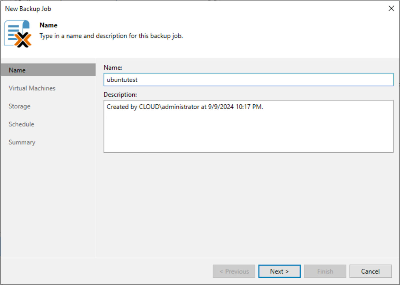 Creating a new proxmox backup job in veeam backup and replication 12.2