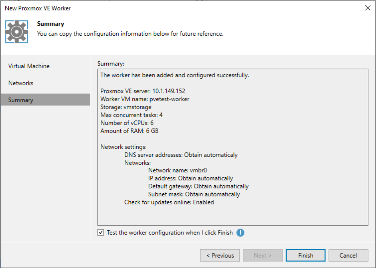 Finish adding the new proxmox ve worker node in veeam backup and replication 12.2