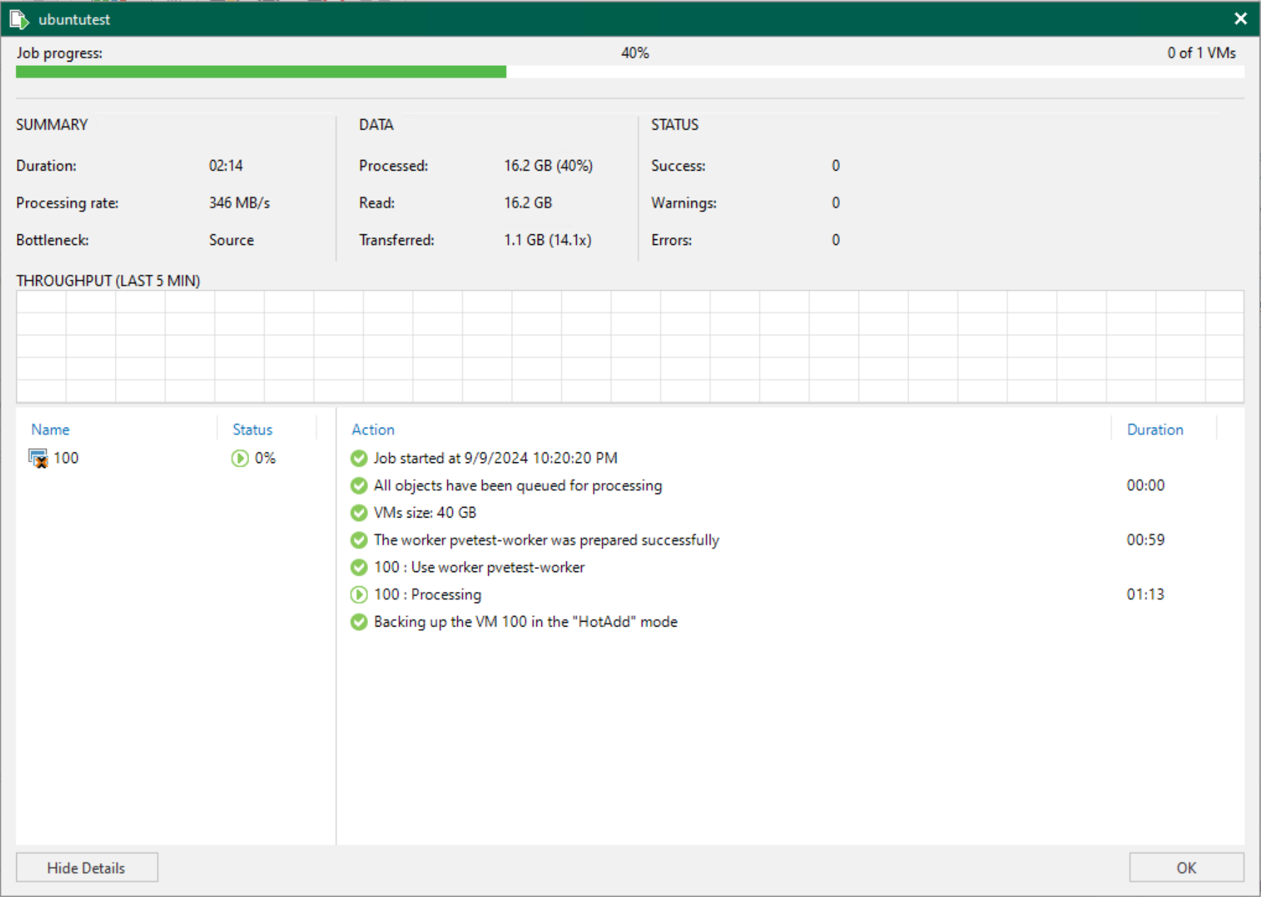 New proxmox backup job begins in veeam