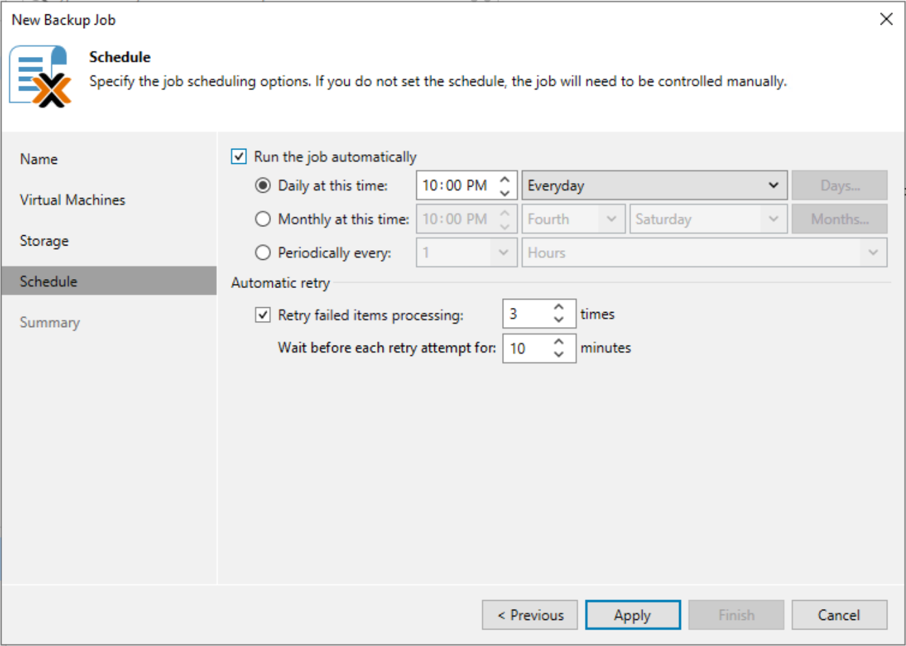 Schedule the new proxmox backup job in veeam