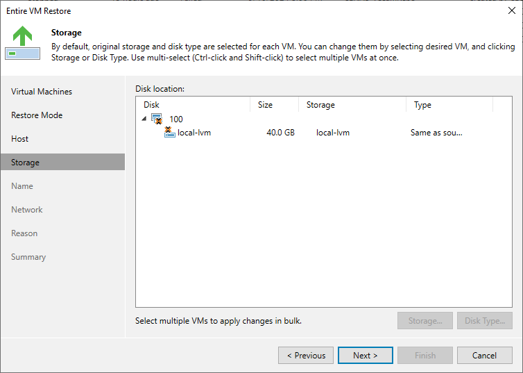Select the target proxmox server storage