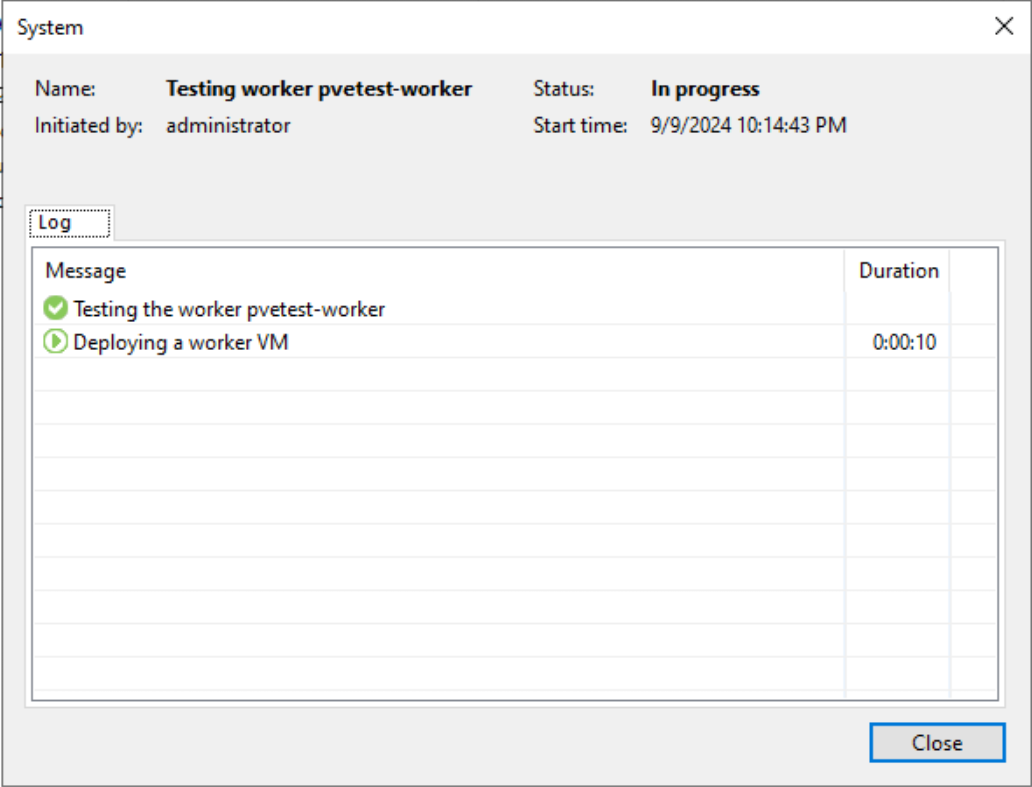 The testing and deployment operation to add the worker to proxmox ve begins