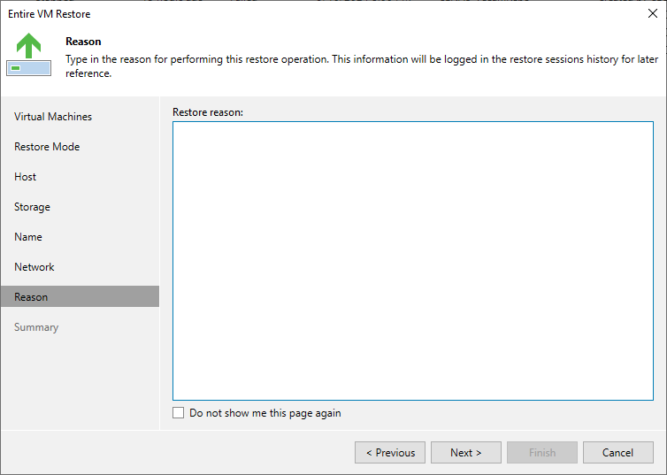 Type a reason for the restore if you like