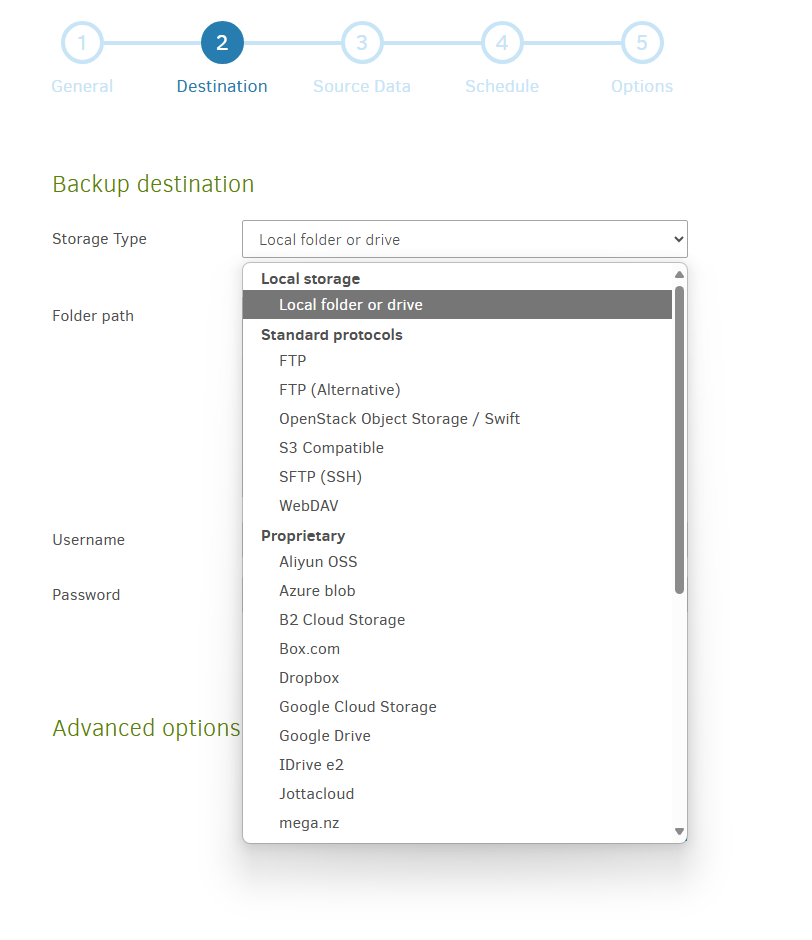 Duplicati storage locations 1