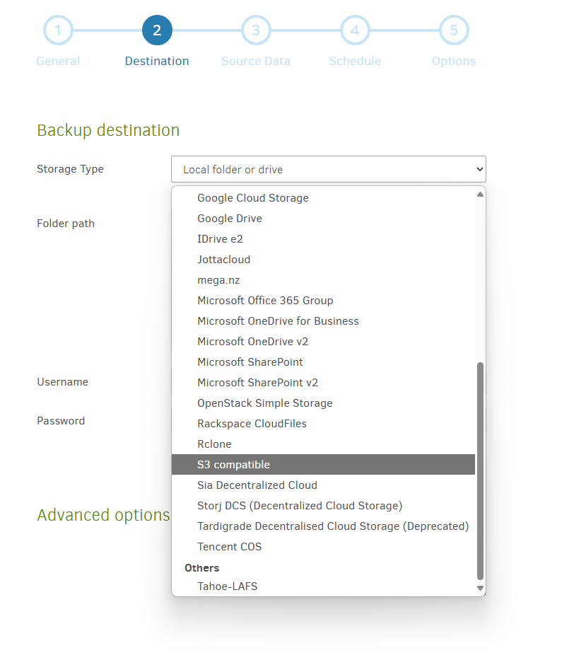 Duplicati storage locations 2
