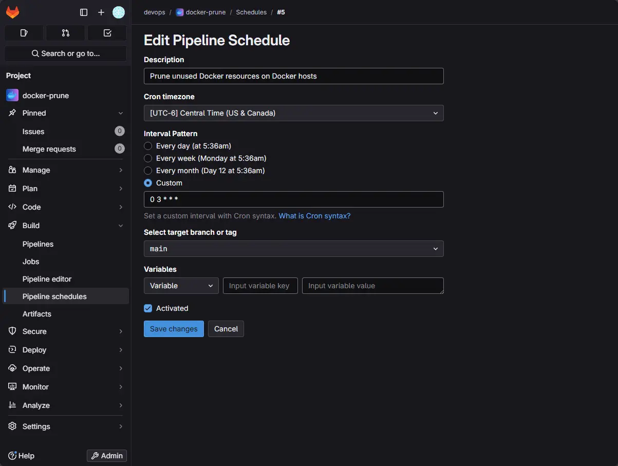 Gitlab scheduling options for pipelines
