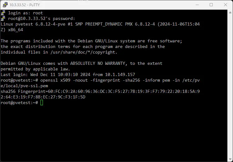 Getting the fingerprint of the certificate