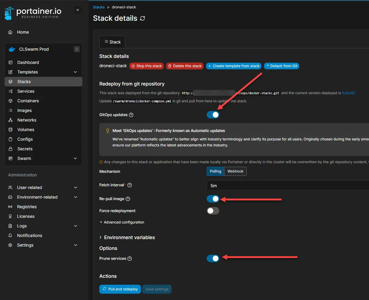 Portainer gitops automation for pulling new image and deploying changed cold in git repo
