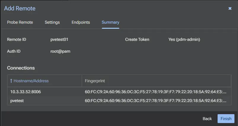 View the summary screen for adding the node