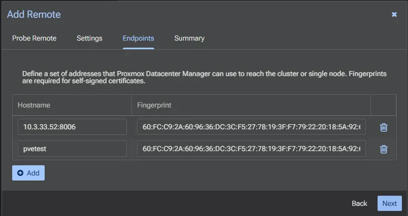 Viewing the endpoints tab