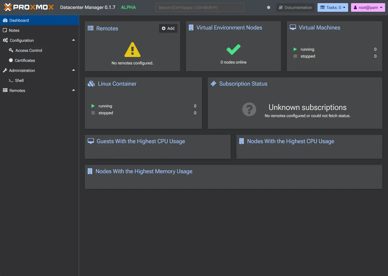 Viewing the pdm dashboard for the first time