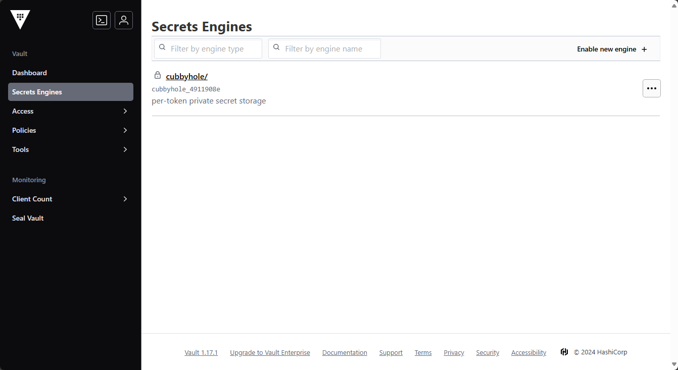 Vault is accessible and ready to start setting up your secrets