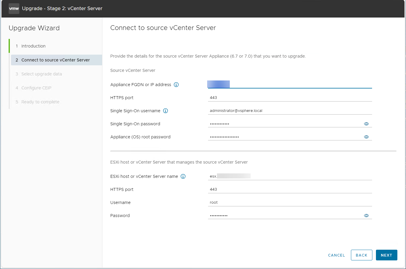 Esxi or vcenter that manages the appliance