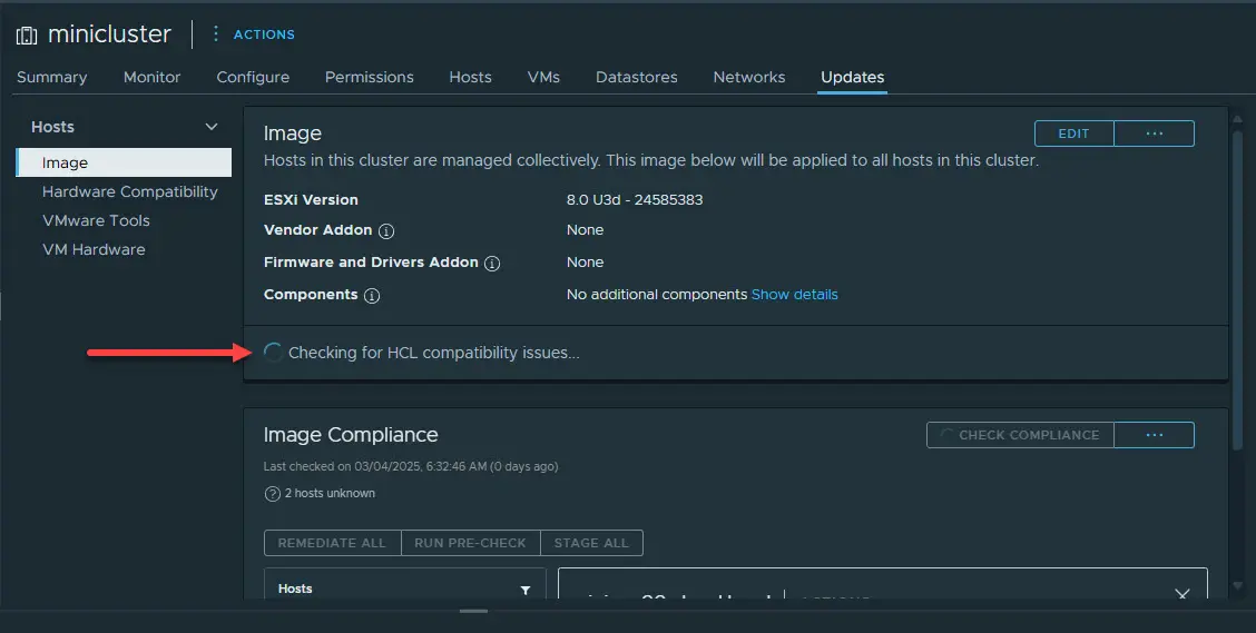 Compatibility check begins on the cluster