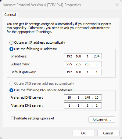 Example of multiple dns server addresses configured in windows