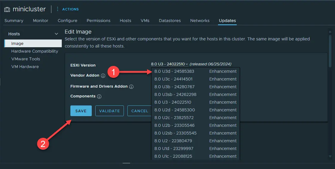 Select the new version for the image and click save