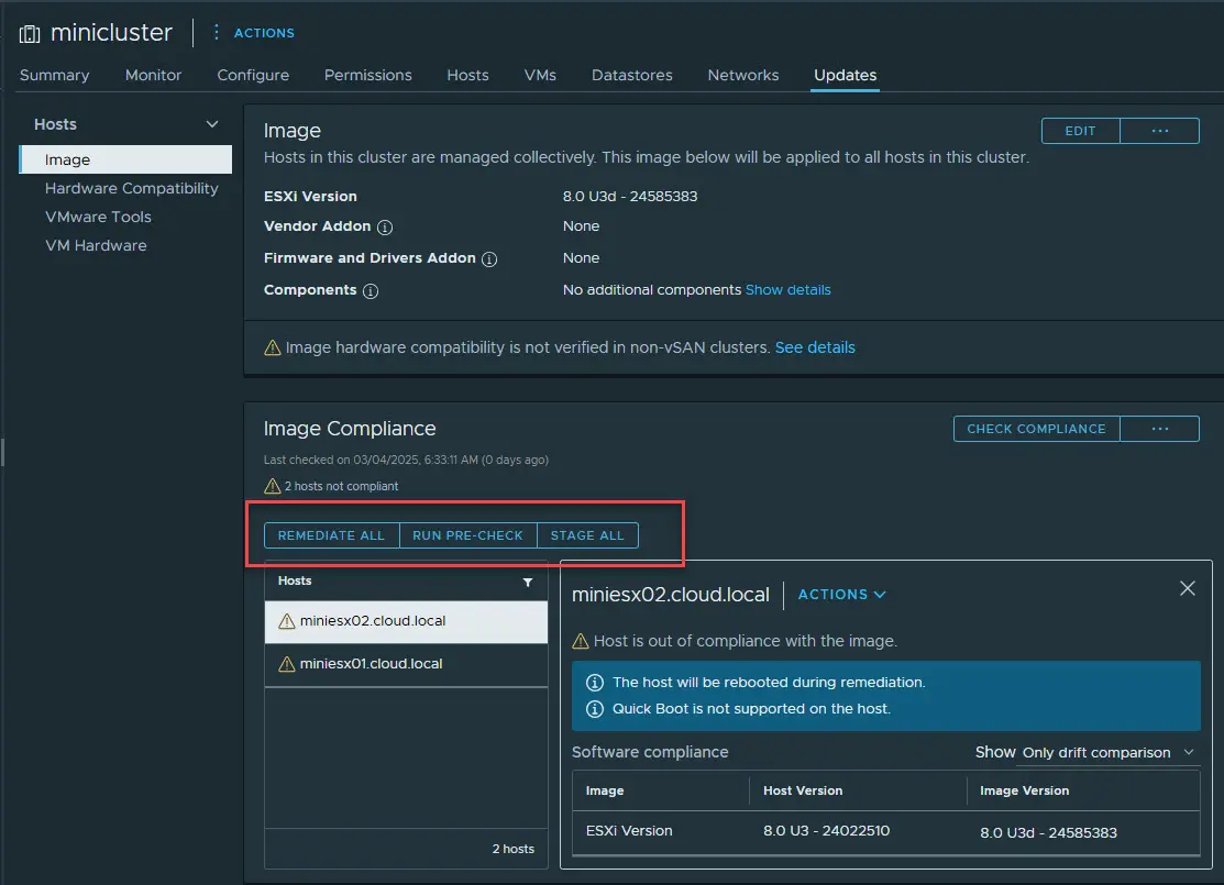Select your actions for remediating your cluster