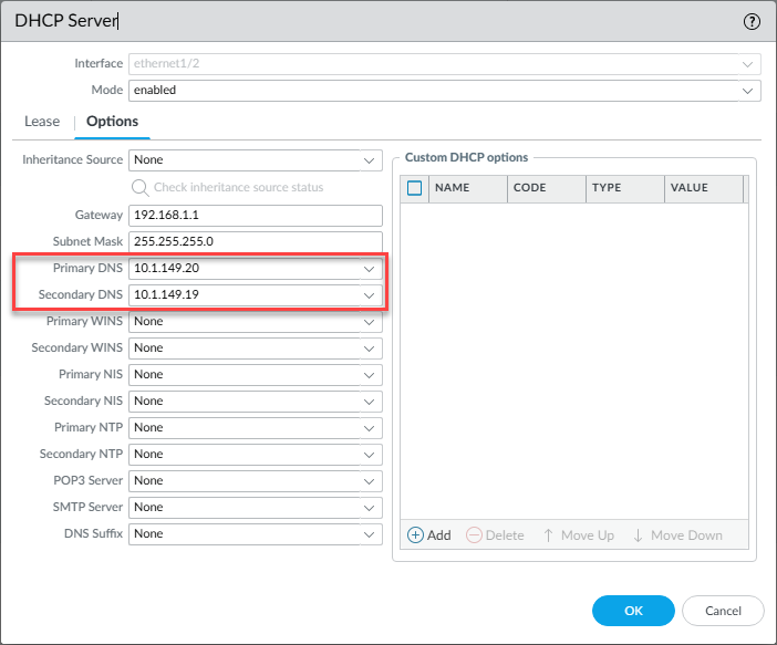 Two dns servers configured for client dhcp on a palo alto firewall
