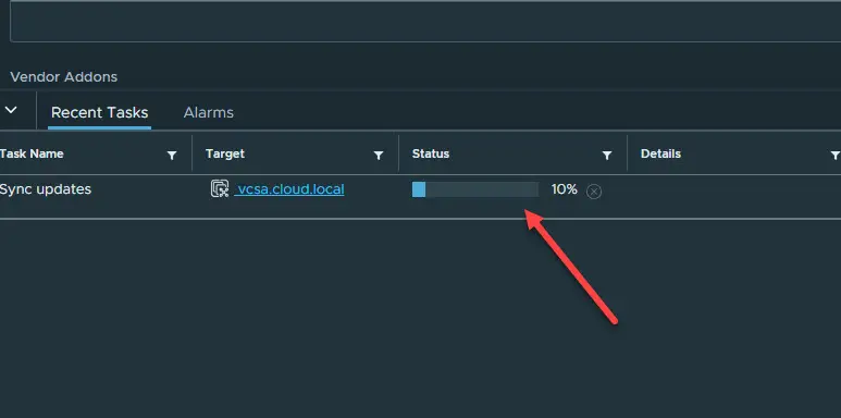 Vcenter task to sync updates kicks off